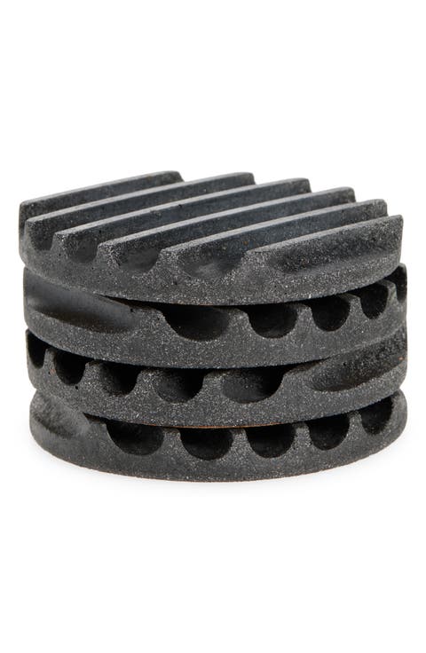 Set of 4 Ridged Concrete & Glass Coasters