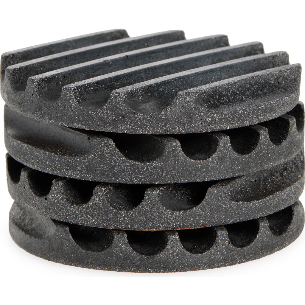 Pretti.cool Set Of 4 Ridged Concrete & Glass Coasters In Gray