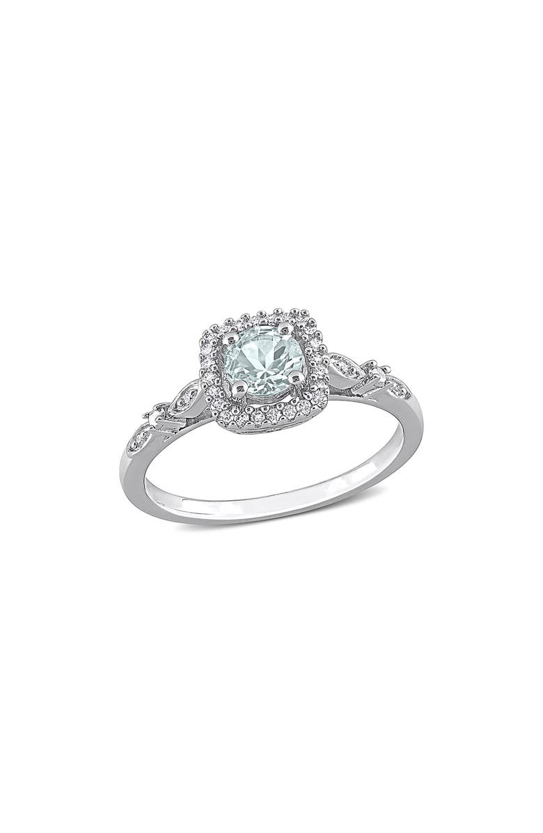 DELMAR Sterling Silver Aquamarine & Diamond Halo Ring, Main, color, 