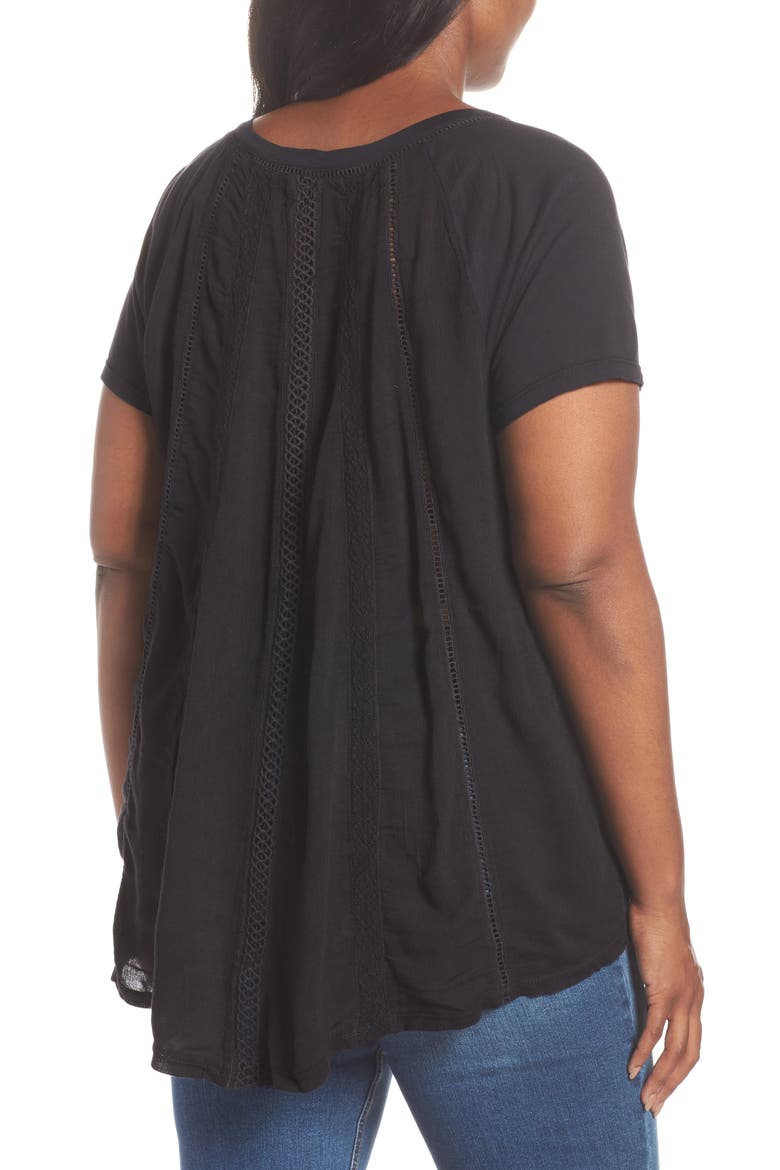 Lace Back Swing Tee, Alternate, color, BLACK