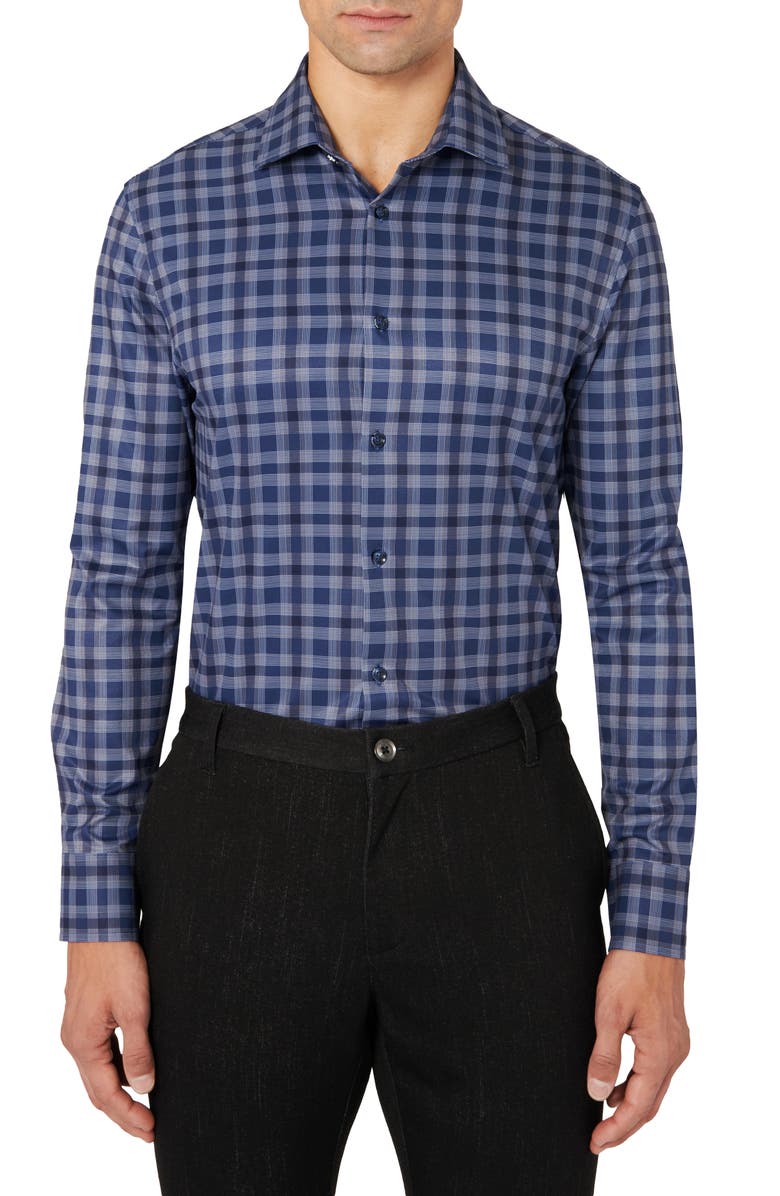 Brooklyn Brigade Trim Fit Wrinkle Resistant Line Check Cool Tech Dress Shirt, Main, color, 