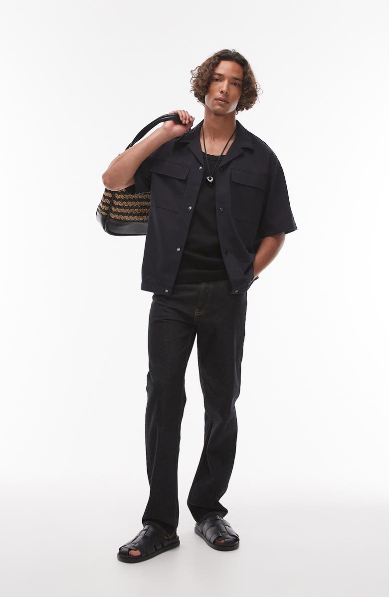 Topman Oversize Knit Cotton Blend Camp Shirt, Alternate, color, Navy