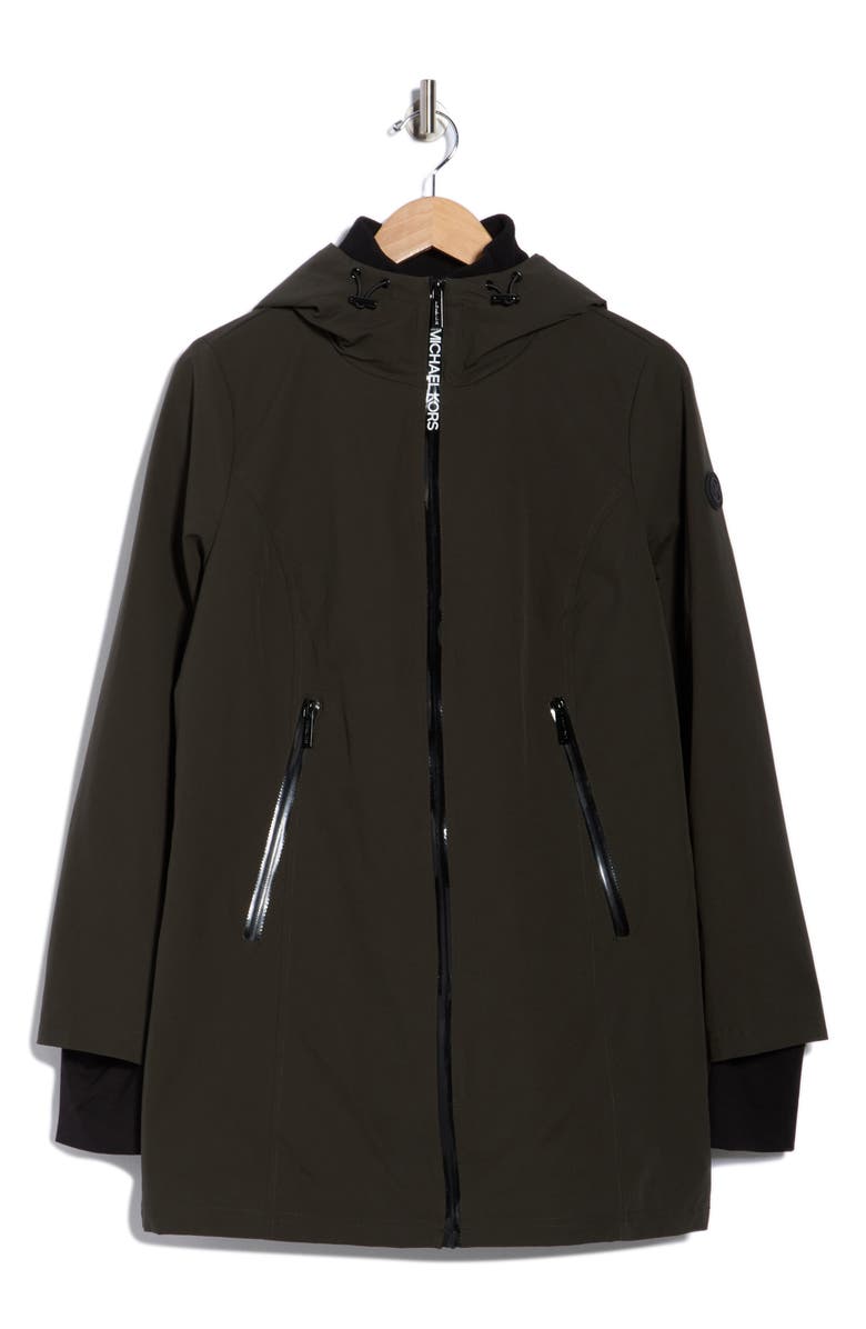 Michael Kors Water Resistant Faux Fur Lined Hood Insulated Softshell Jacket, Alternate, color, Olive