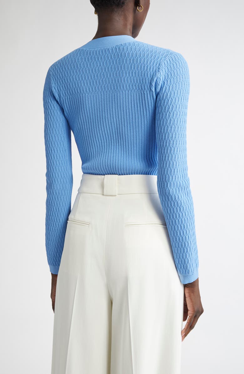 ST. JOHN Mixed Stitch Fine Gauge Henley Sweater, Alternate, color, Periwinkle