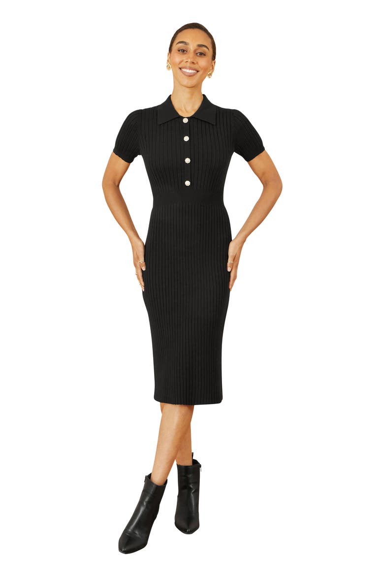 Fitted Rib Knitted Midi Dress, Main, color, Black