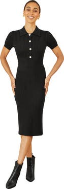 Yumi Fitted Rib Knitted Midi Dress