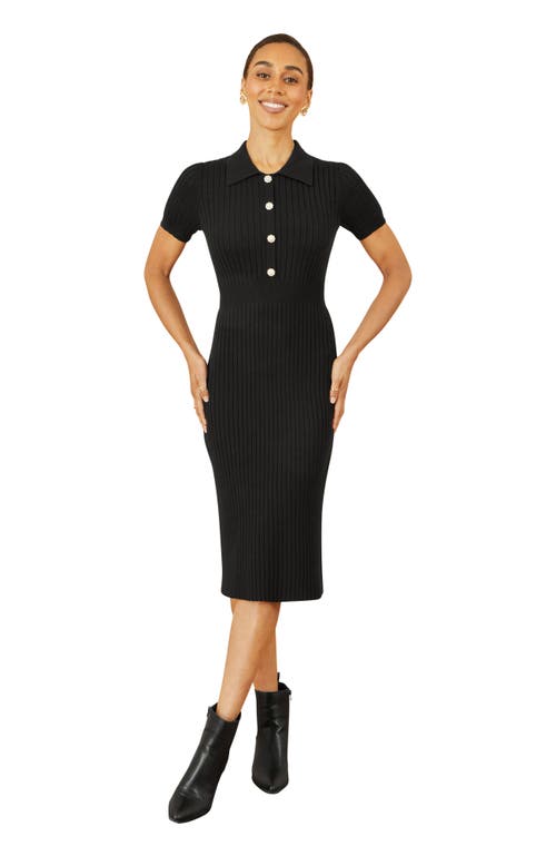 Yumi Fitted Rib Knitted Midi Dress In Black