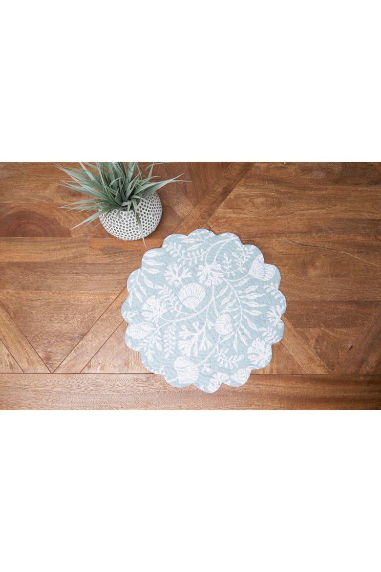 Seafoam Reef Scalloped Round Placemats Set of 6 Nautical Design Coral, 17", Alternate, color, White