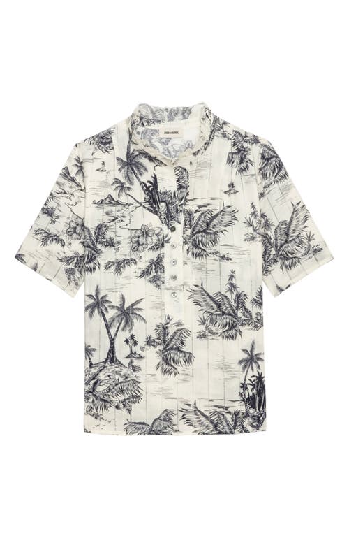 Zadig & Voltaire Womens Ecru Palm-print Short-sleeved Cotton Shirt