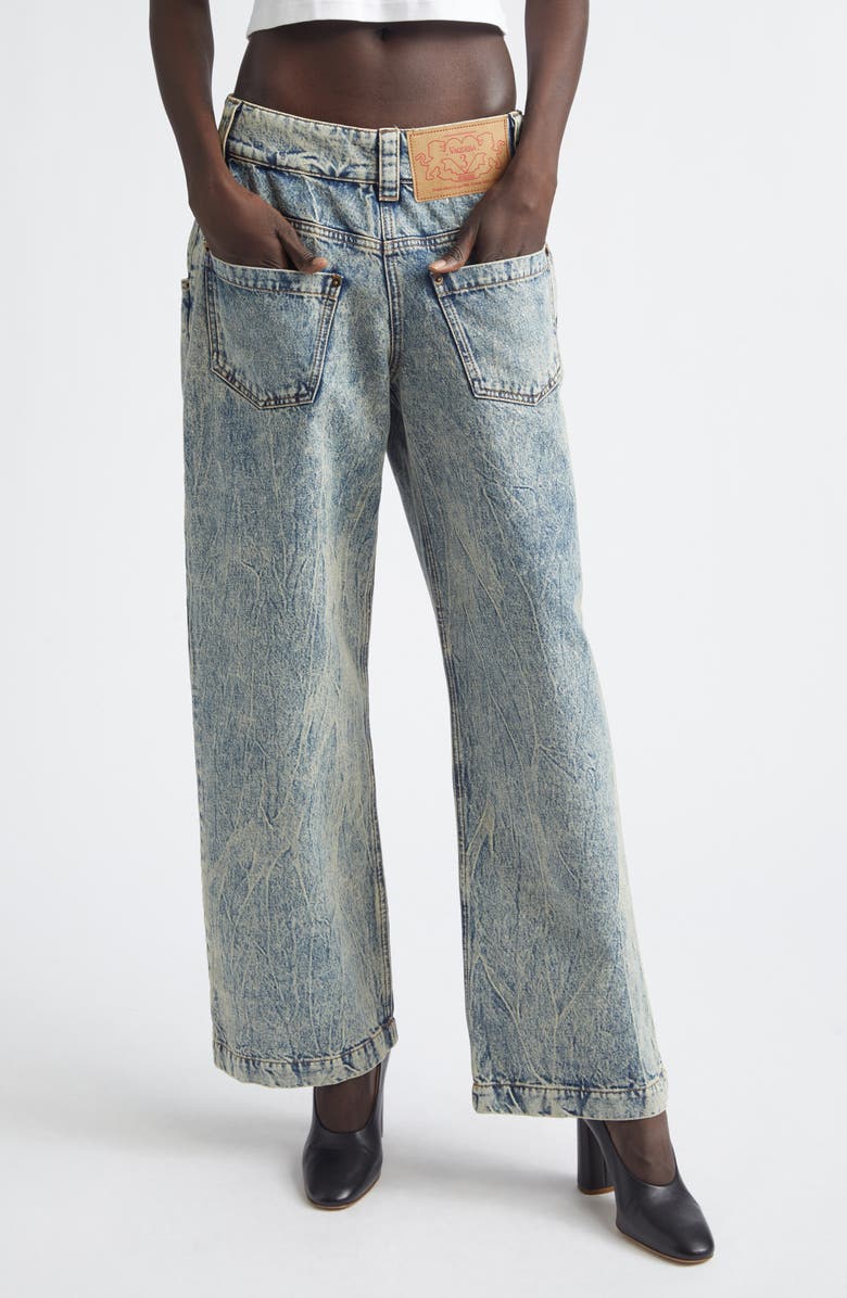Vaquera Acid Wash Backwards Wide Leg Jeans, Main, color, Blue