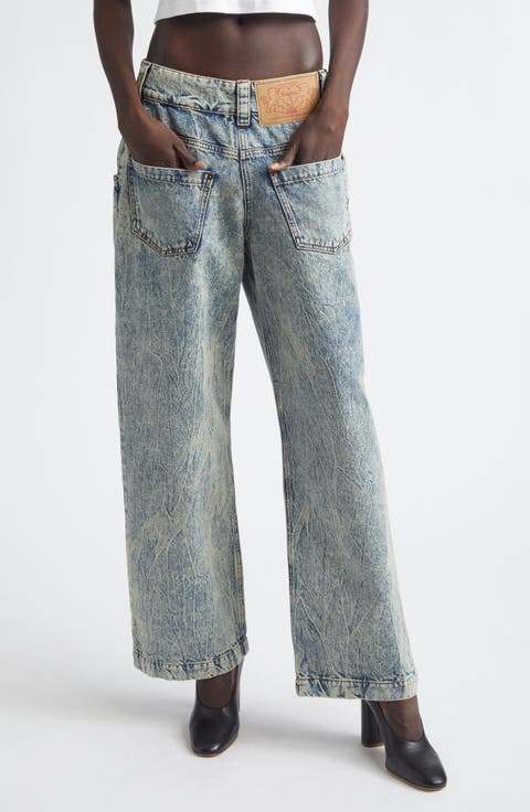 Acid Wash Backwards Wide Leg Jeans