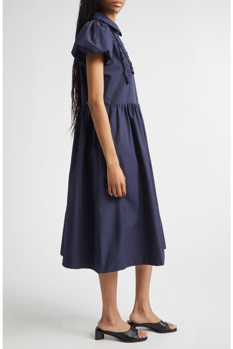 Ensemble Ruffle Cotton Poplin Midi Dress, Alternate, color, NAVY