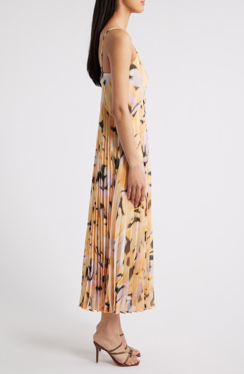 Chelsea28 Floral Pleated Sundress, Alternate, color, Orange-Black Artful Abstract