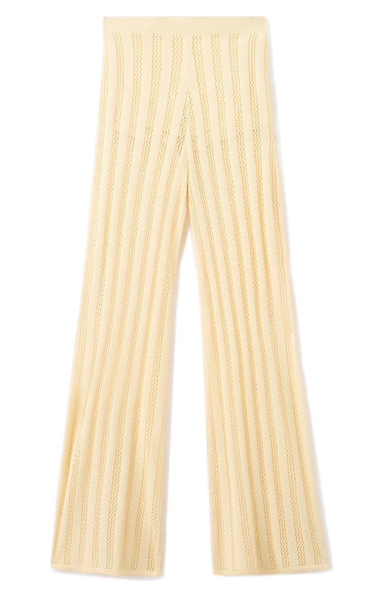 MANGO Open Knit Wide Leg Pants, Alternate, color, Pastel Yellow