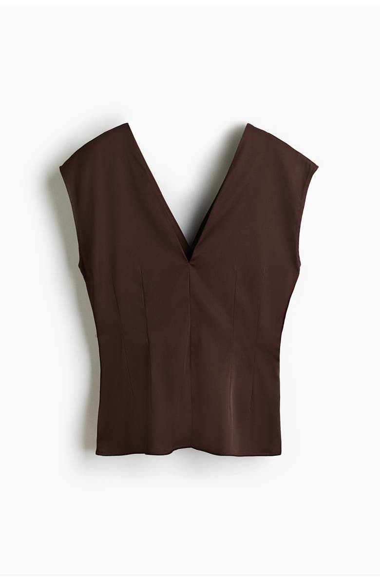 H&M V-neck Top, Main, color, Dark Brown