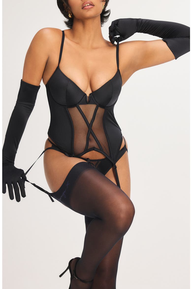 Vixen Satin Underwire Basque, Main, color, BLACK CAVIAR