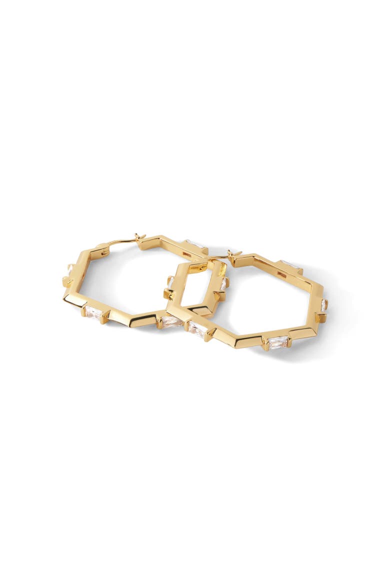 The Claire Hoop M Earrings, Alternate, color, Gold/White  CZ
