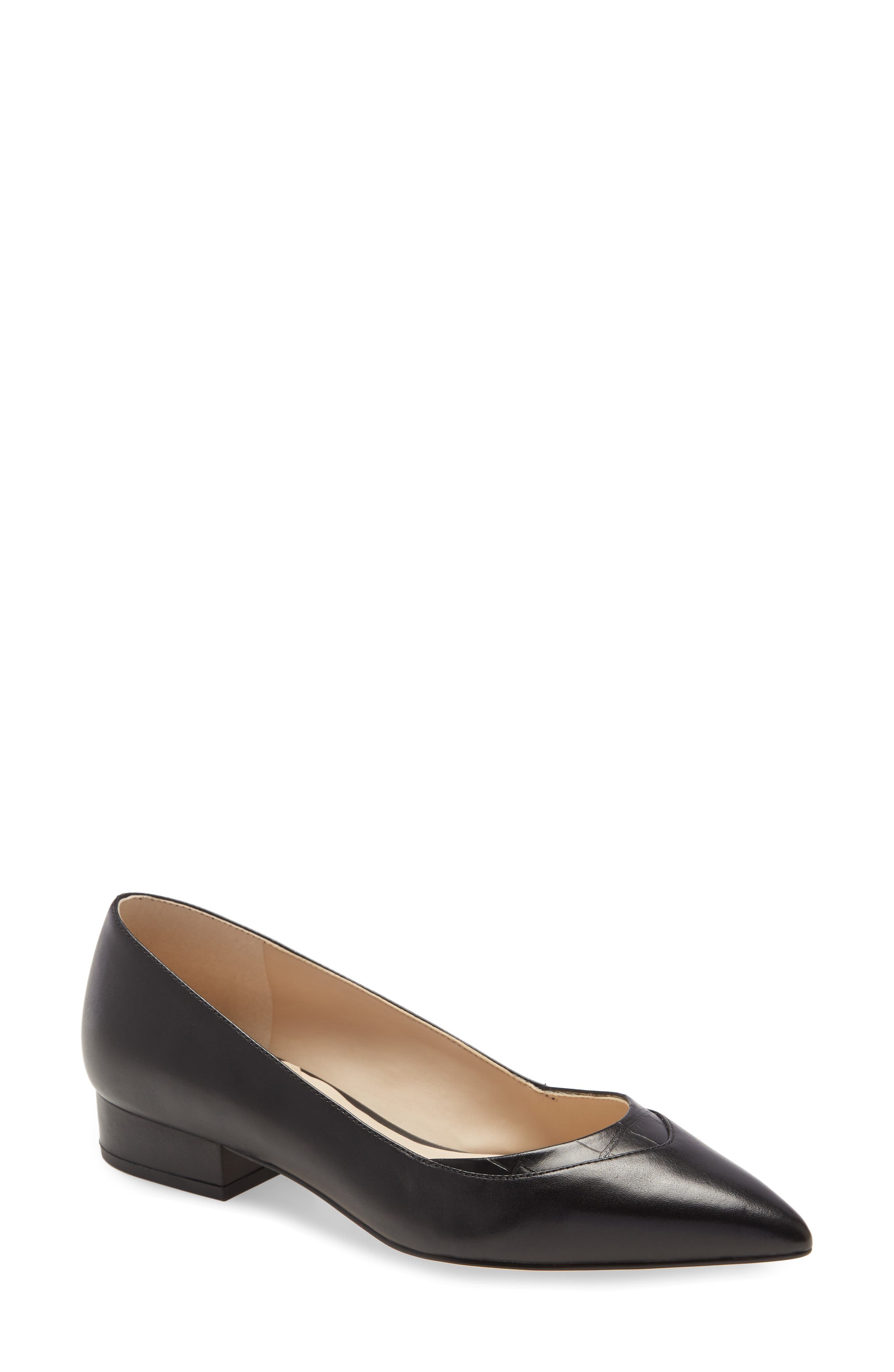 Vail Pointed Toe Skimmer Flat, Main, color, BLACK LEATHER