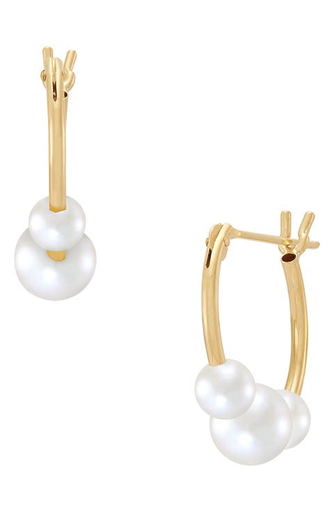 14K Yellow Gold Cultured Pearl Hoop Earrings