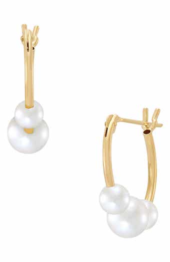 Frankie & Zoe 14K Yellow Gold Cultured Pearl Hoop Earrings