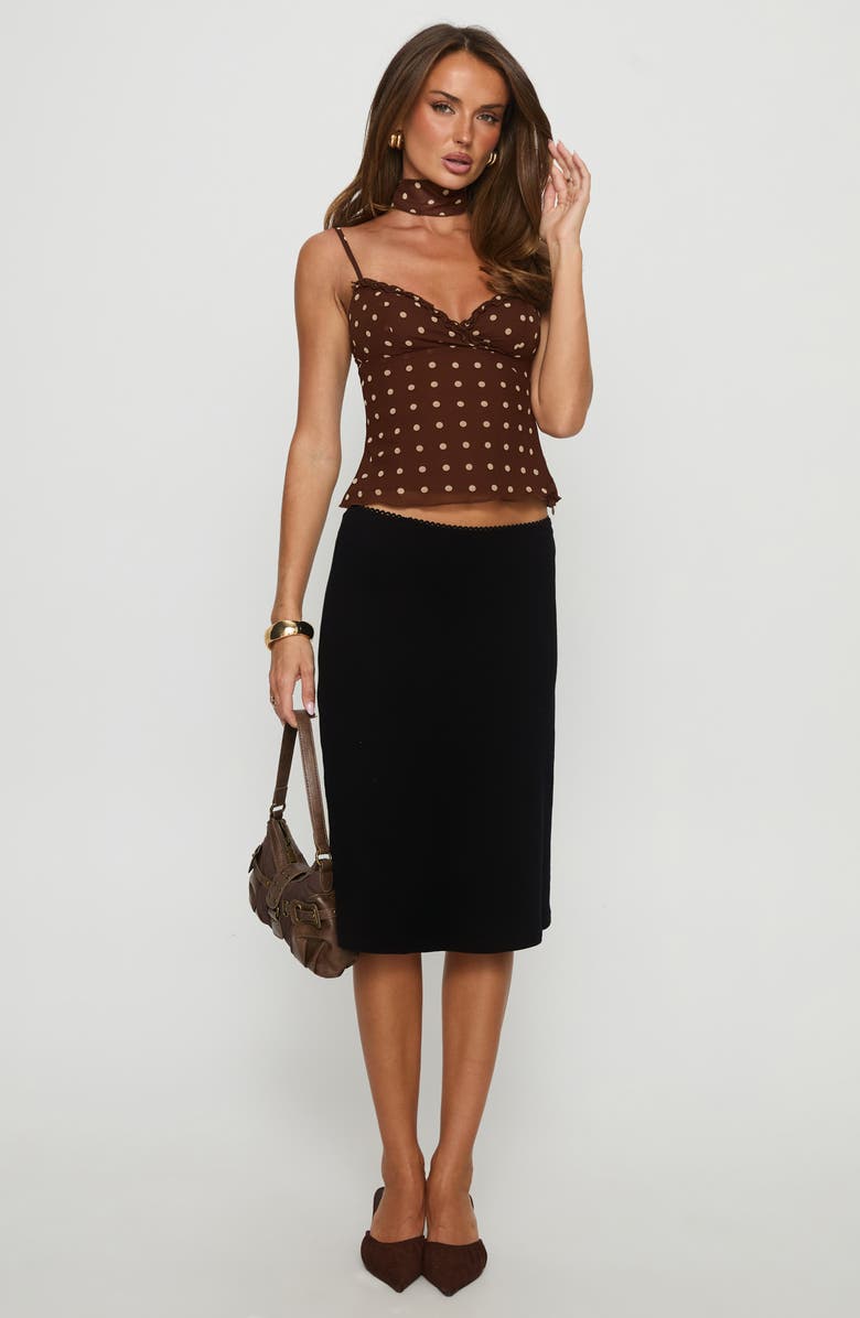 Princess Polly Mishy Scarf Detail Camisole, Alternate, color, Brown Polka