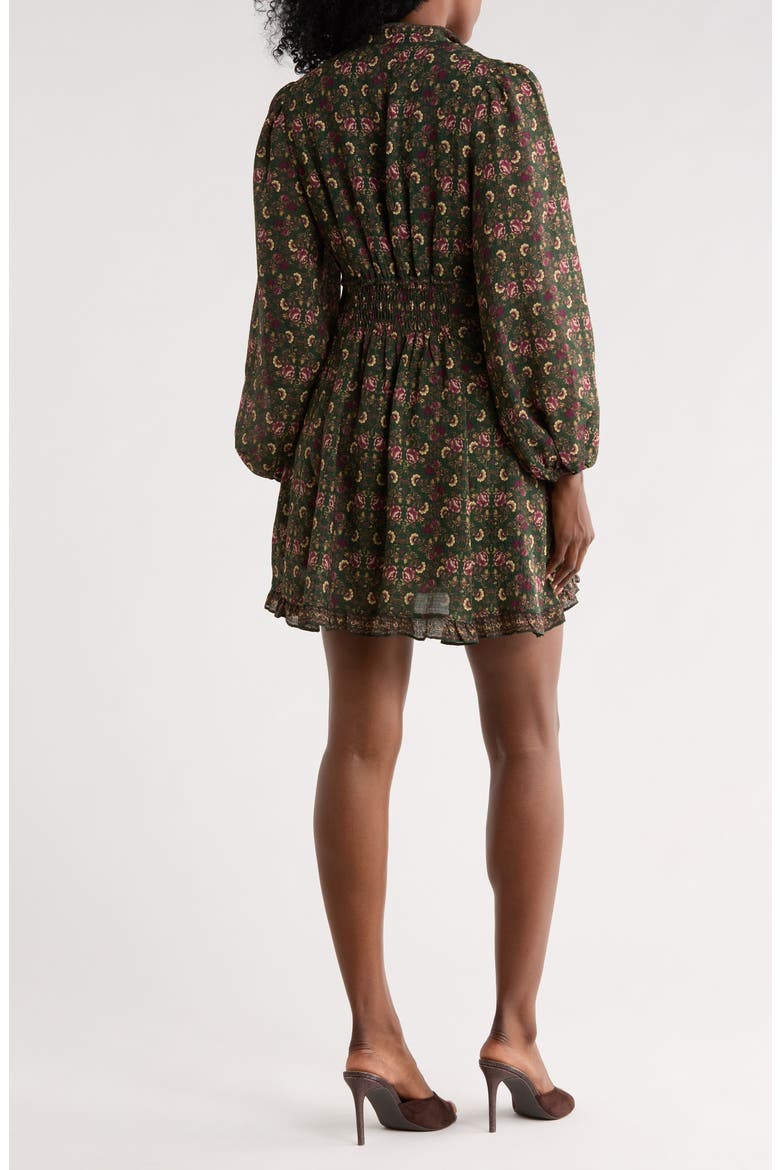 Tie Neck Long Sleeve Dress, Alternate, color, DKGRPBOC-DARK GREEN/ PURPLE
