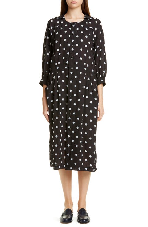 Polka Dot Georgette Button Front Dress