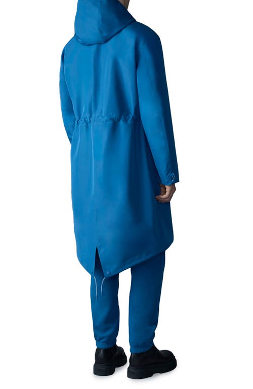 Mackage Broden-z Long Hooded Raincoat In Tide-fog Blue