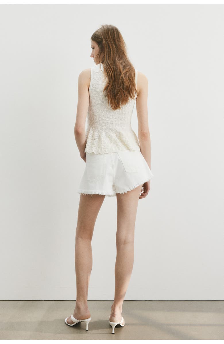 H&M Frayed denim shorts, Alternate, color, Cream