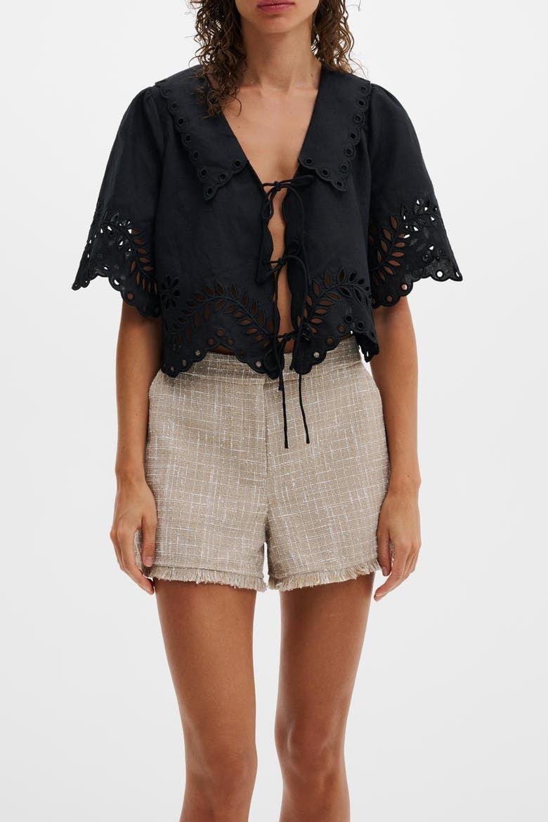 Estela Broderie Anglais Blouse, Alternate, color, Black