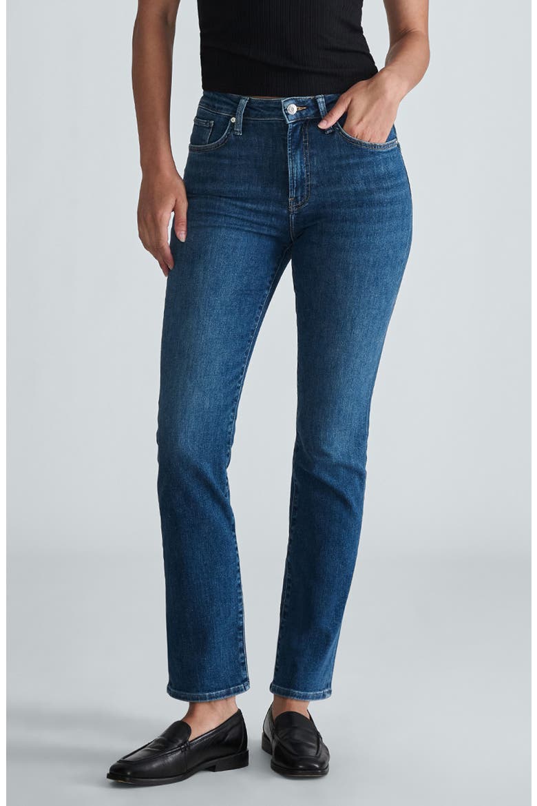 Kendra High Waist Straight Leg Jeans, Main, color, MID BRUSHED FLEX BLUE