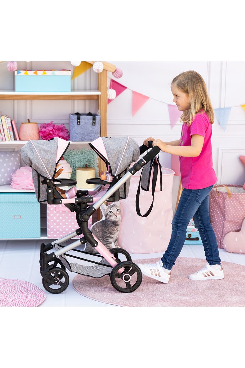 Twin Doll Pram Neo, Up to 18 Inch Dolls, Alternate, color, Pink
