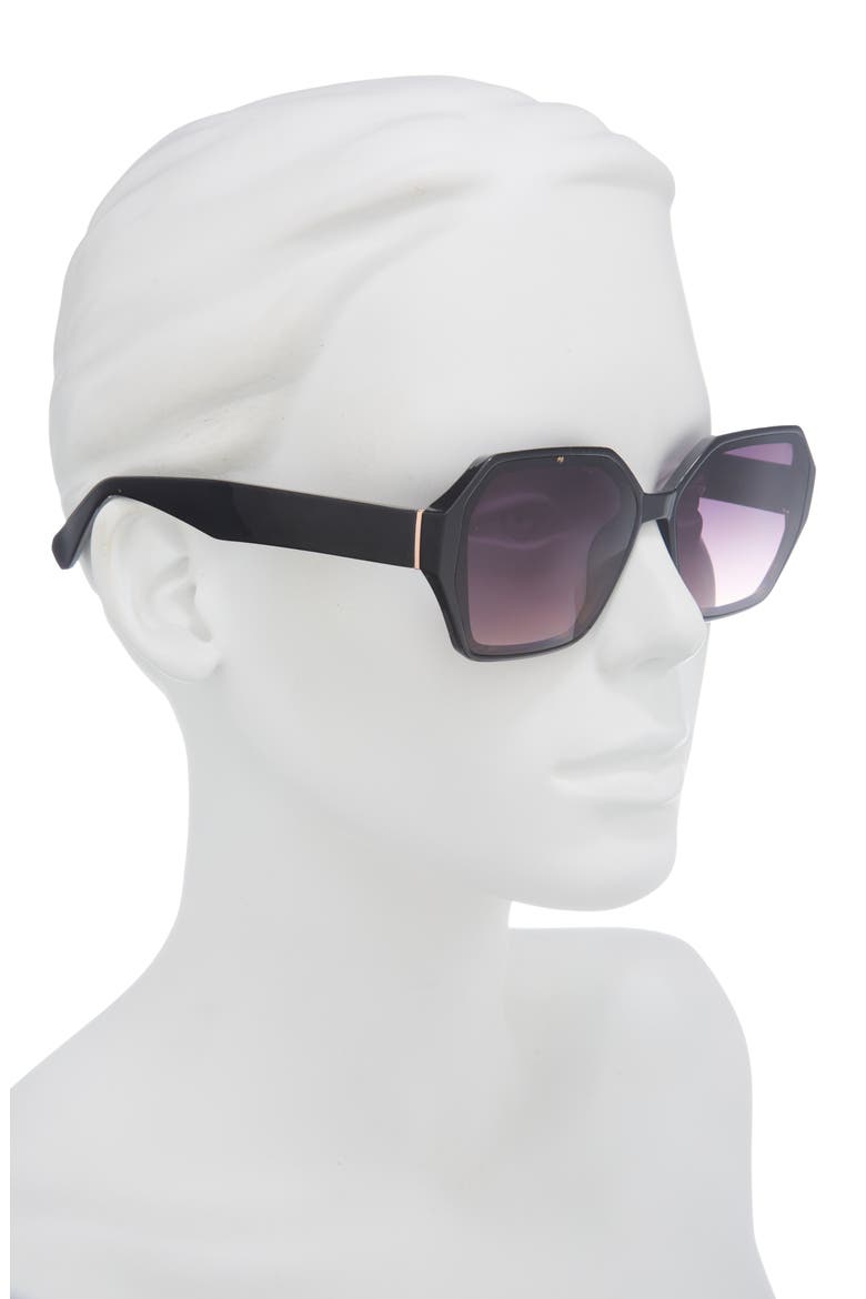 58mm Gradient Geometric Sunglasses, Alternate, color, BLACK