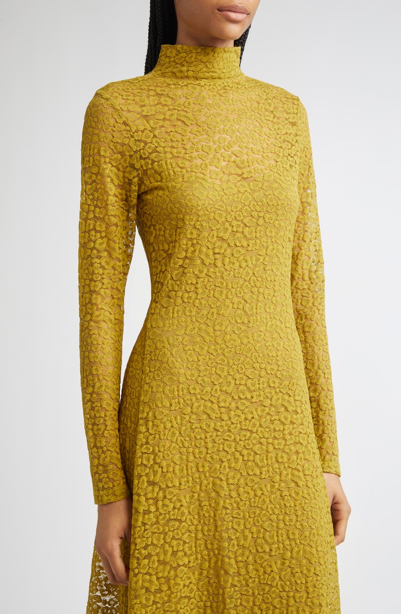 Ulla Johnson Talia Lace Long Sleeve Mock Neck Dress, Alternate, color, Argan