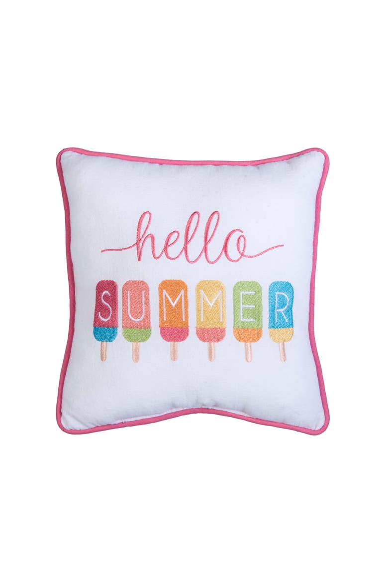 "Hello Summer" Popsicles Cotton Blend Mini Accent Pillow 10" x 10", Main, color, Orange