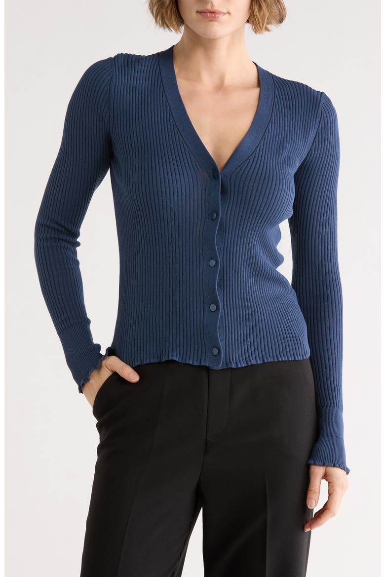 Ribbed Button Front Cardigan, Main, color, OBSIDIAN