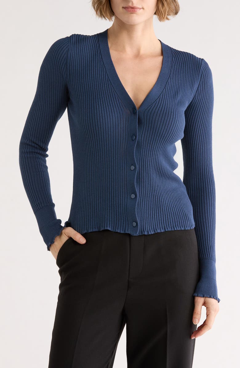 Vince Ribbed Button Front Cardigan, Main, color, Obsidian