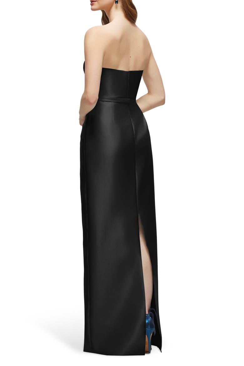 Strapless Bow Belt Satin Twill Column Gown, Alternate, color, BLACK