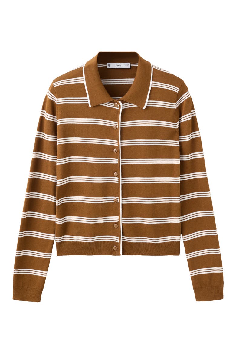 Stripe Collared Cardigan, Main, color, CARAMEL