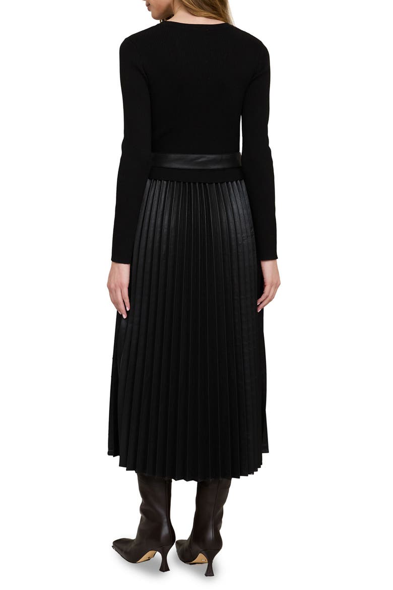 Twofer Belted Long Sleeve Midi Dress, Alternate, color, BLACK