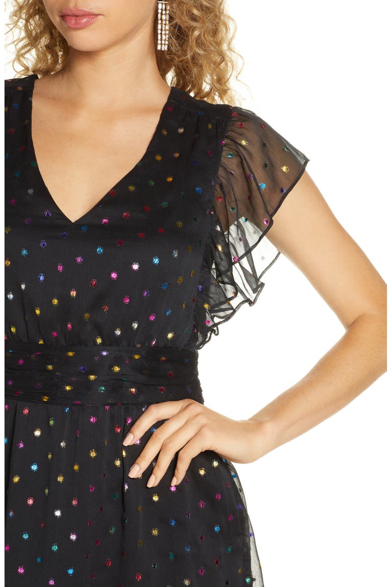 Night Fever Metallic Clip Dot Minidress, Alternate, color, RAINBOW FOIL DOT