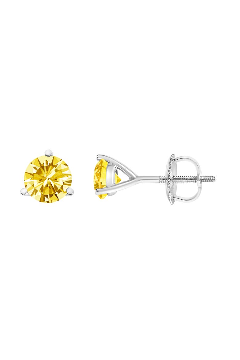 14K Gold 3-Prong Martini Set 2.0 Cttw Yellow Lab Grown Diamond Solitaire Stud Earrings, Alternate, color, White