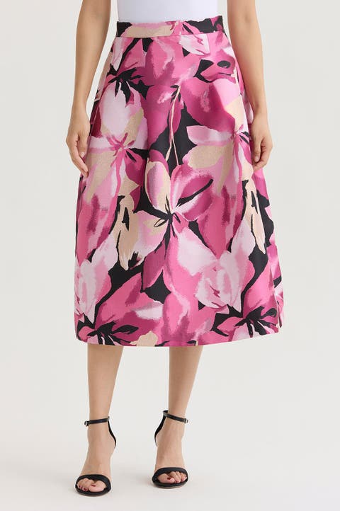 Shimmer Lined Floral Jacquard Woven Midi Skirt
