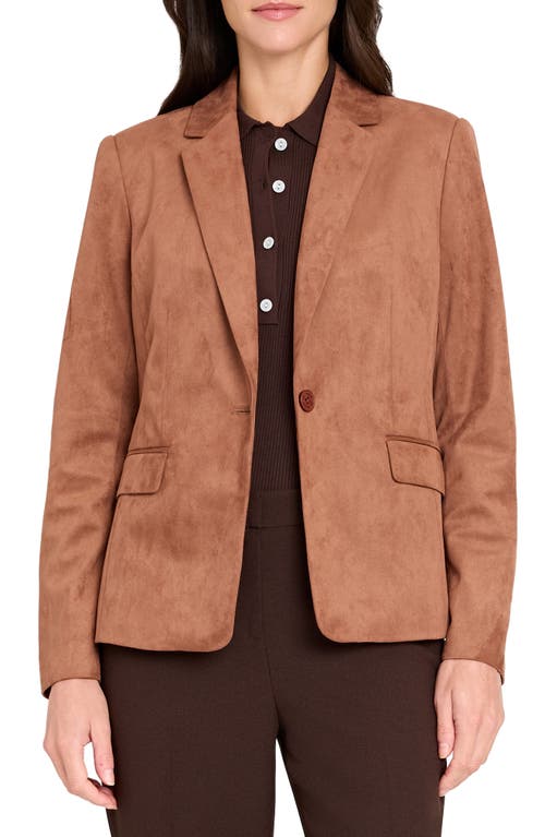 Tahari Asl One-button Faux Suede Jacket In Brown
