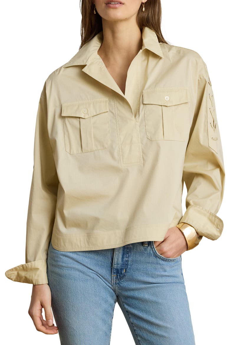 Silky Stretch Cotton Utility Shirt, Main, color, SAND BROWN