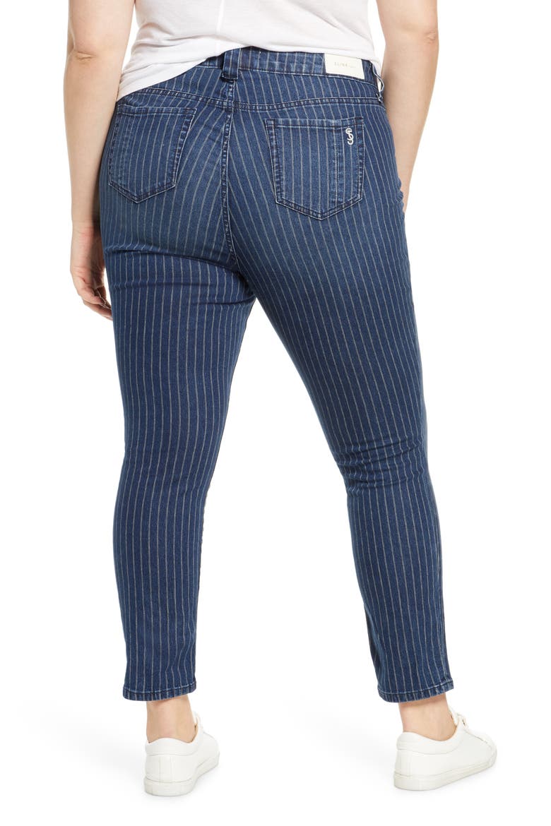 High Waist Pinstripe Ankle Jeans, Alternate, color, JENNA