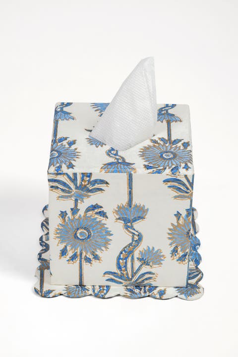 Floral Vines Blockprint Scallop Tissue Box