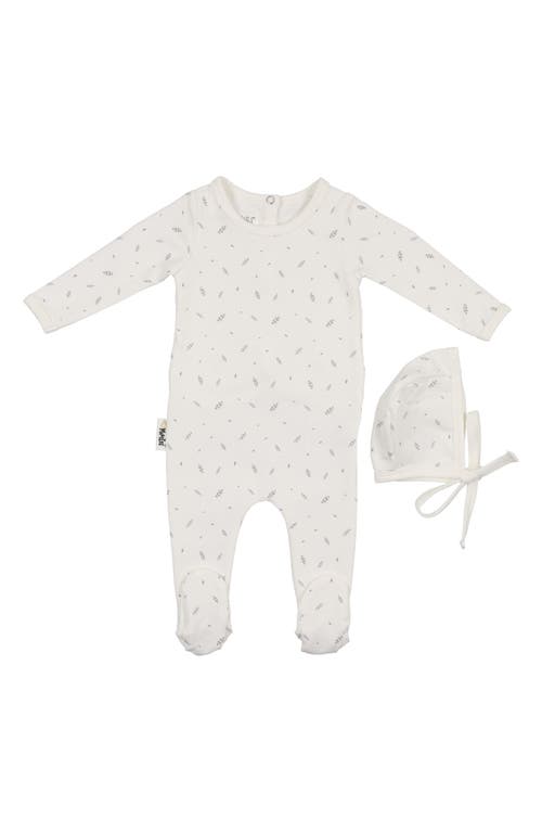 Maniere Manière Elegant Leaves Footie & Hat Set In White