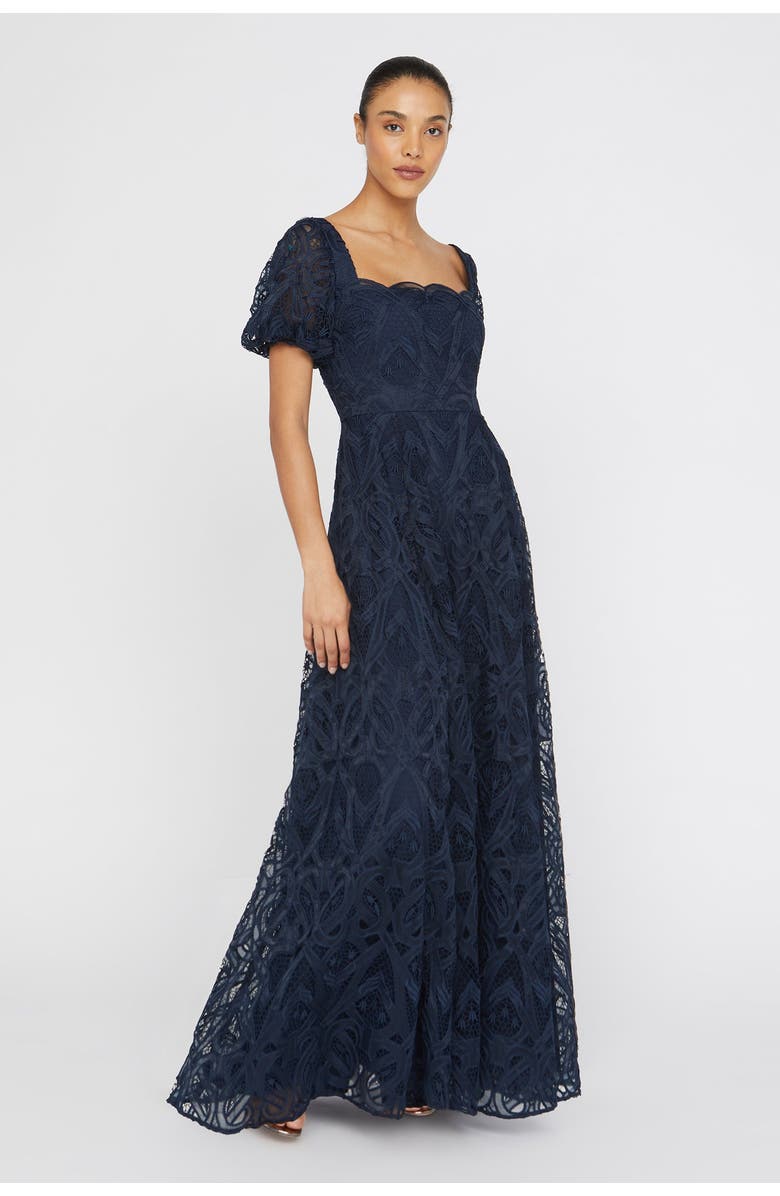 Theia Dominique Puff Sleeves Gown, Alternate, color, 