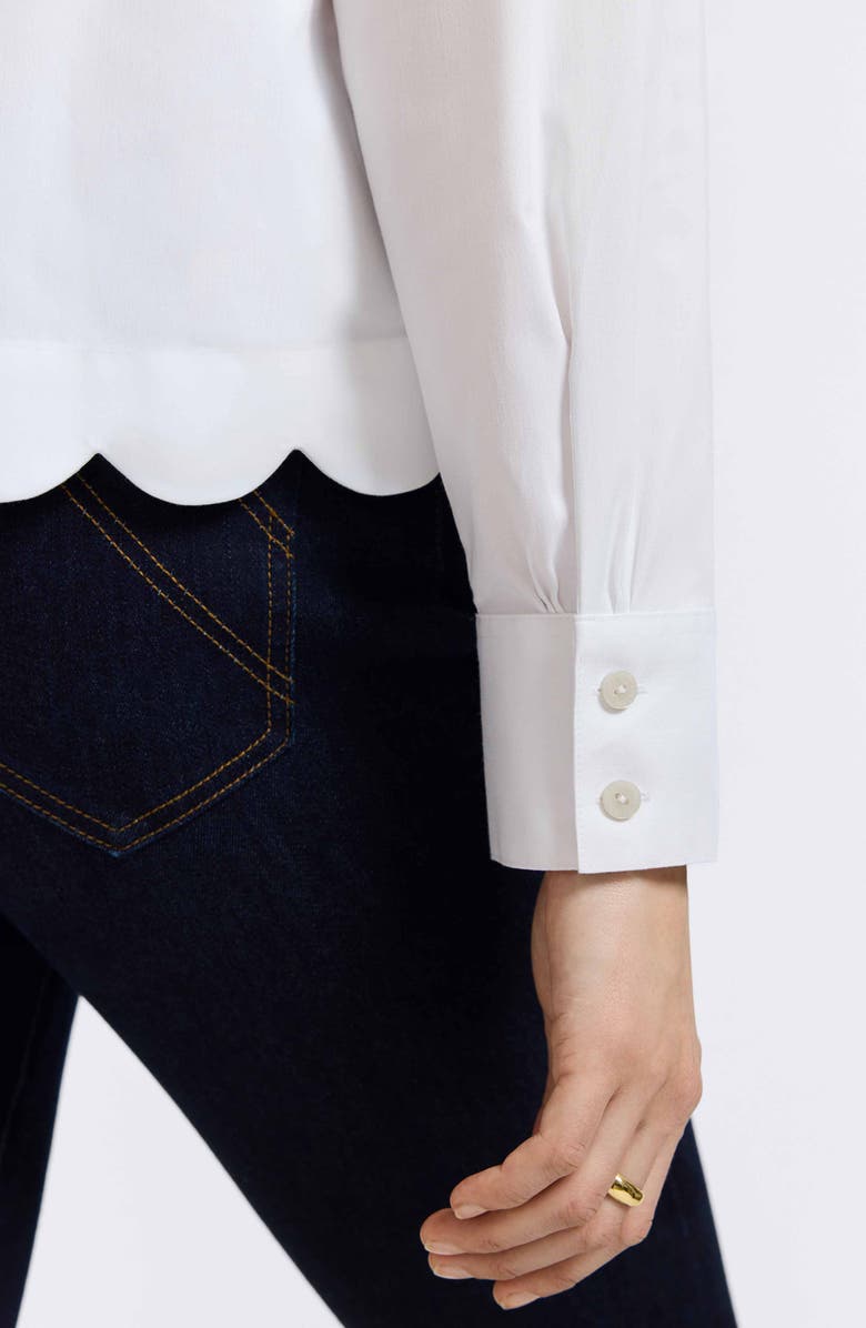 Foxcroft Scarlett Scallop Hem Button-Up Shirt, Alternate, color, White